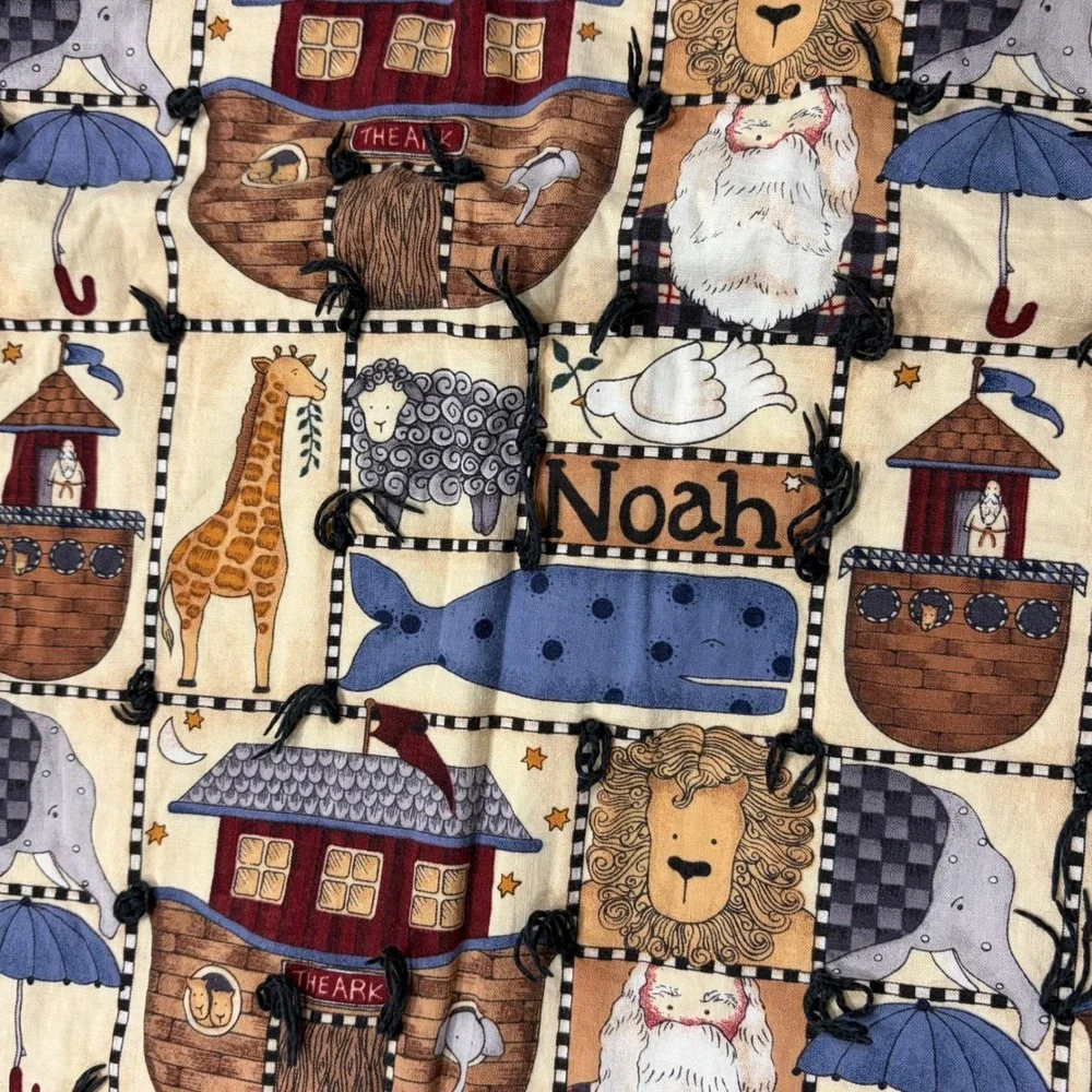 Handmade Noahs Ark‎ Baby Quilt Blanket Animals Nursery Blue Yellow 40x52